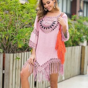 Tassel Beach Dress V Neck White Cover Up Swimsuit